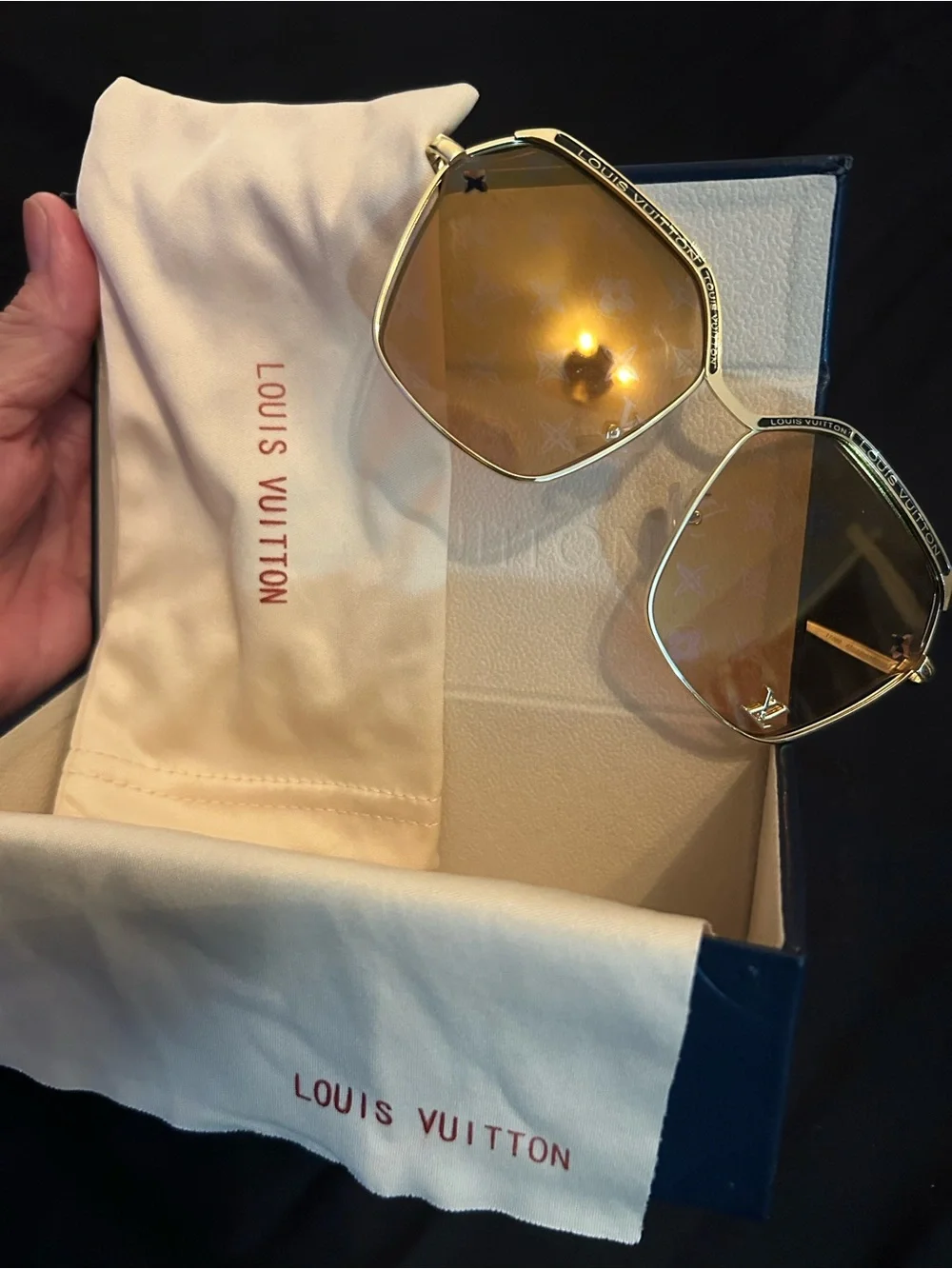 Louis Vuitton Gold Metal Frame Sunglasses with Brown Lenses